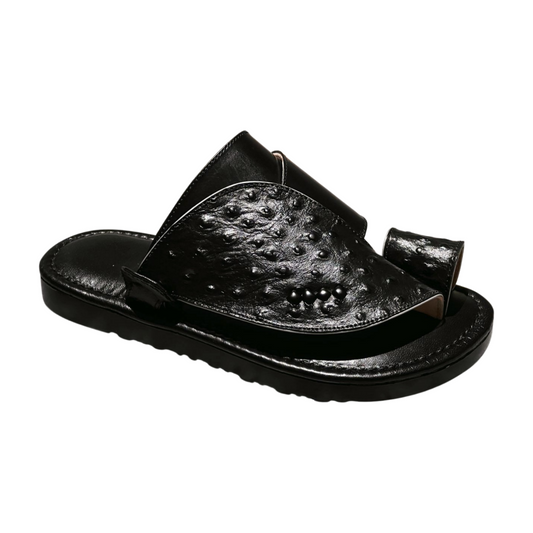Black Ostritch - Men Leather Sandals