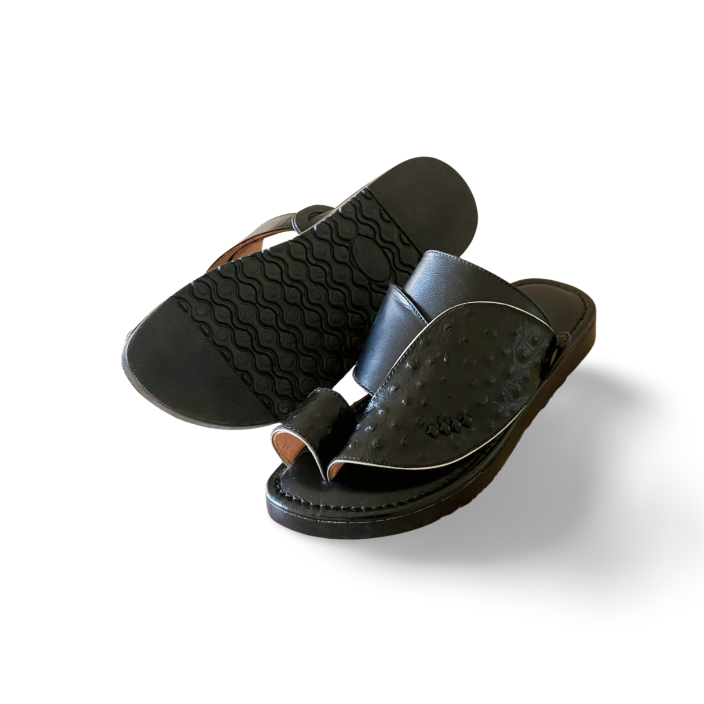 Black Ostrich Saudi Style Shoes - MEN