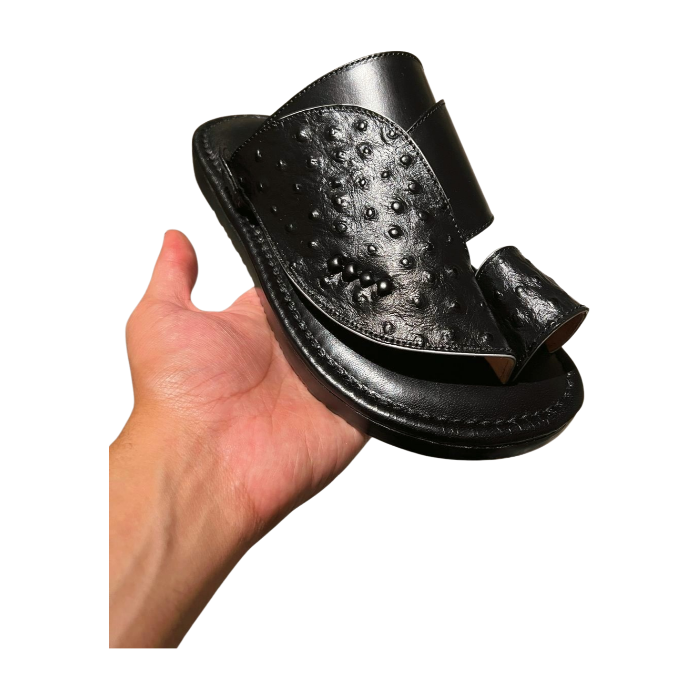 Black Ostritch - Men Leather Sandals