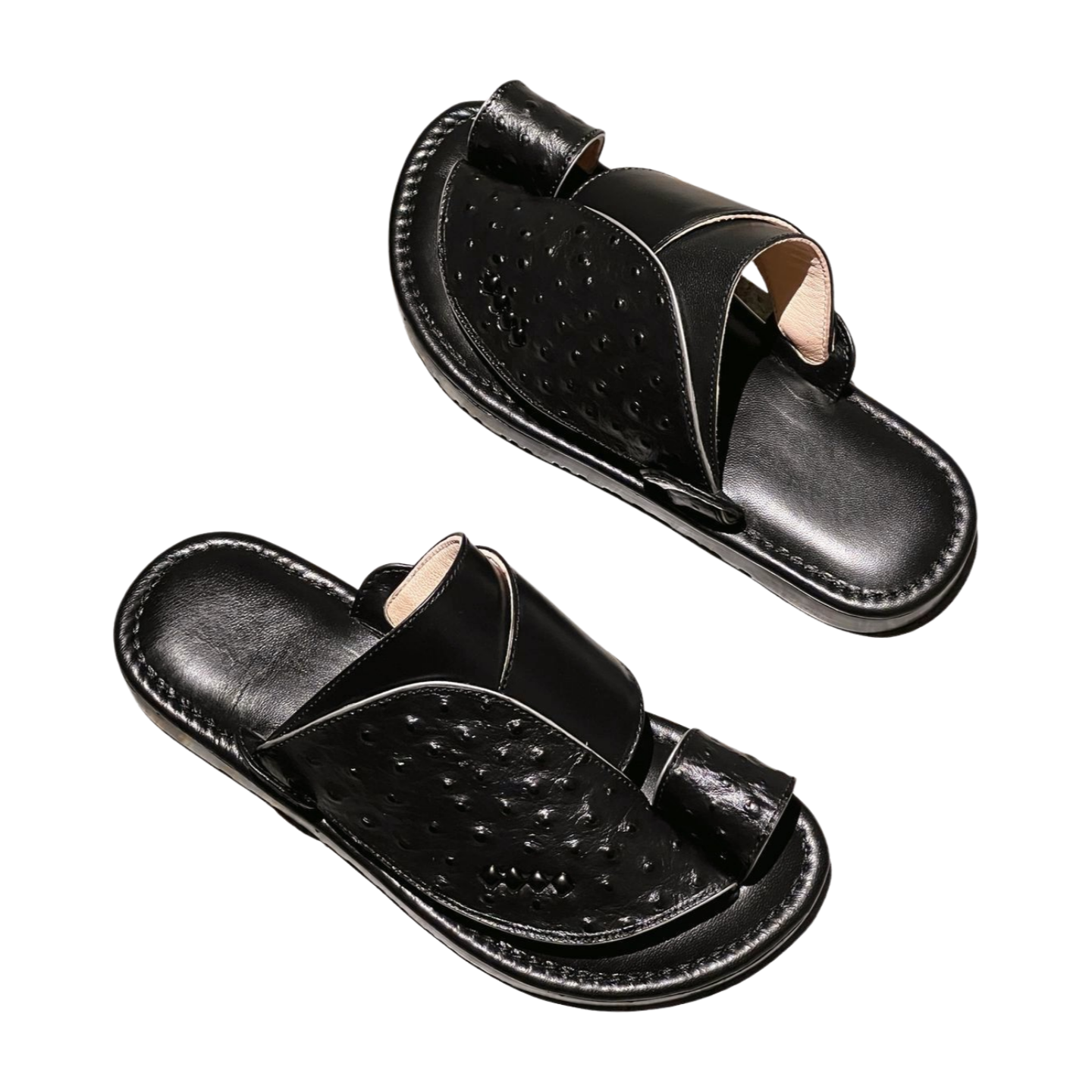 Black Ostritch - Men Leather Sandals