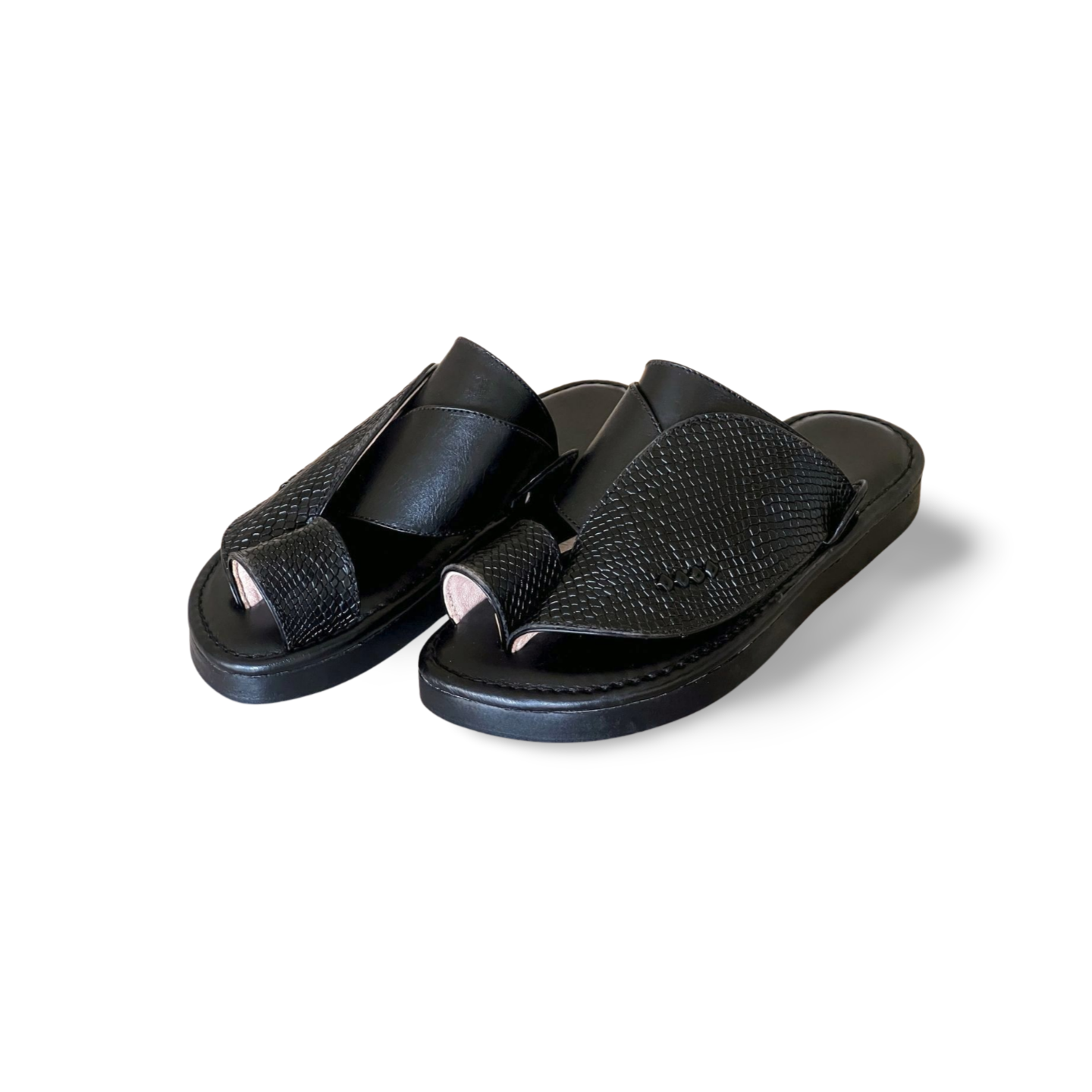 Black Snake Leather Saudi Style Shoes - MEN