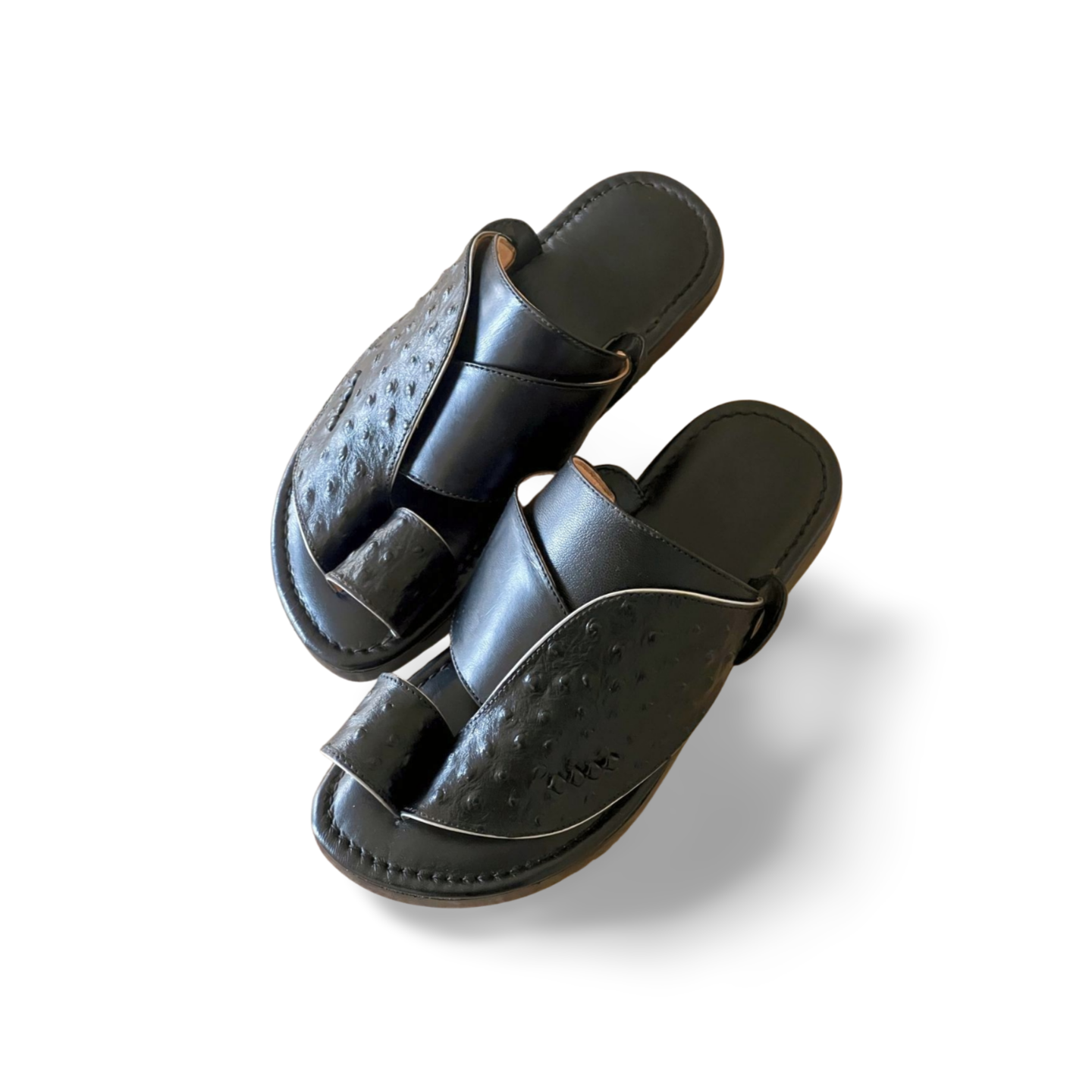 Black Ostrich Saudi Style Shoes - MEN