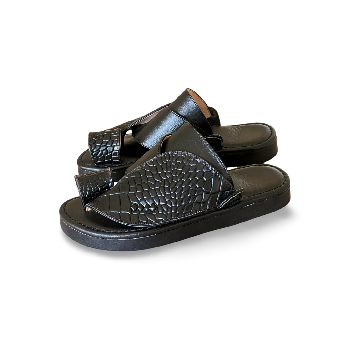 Black Crocodile Leather Saudi Style Shoes - MEN