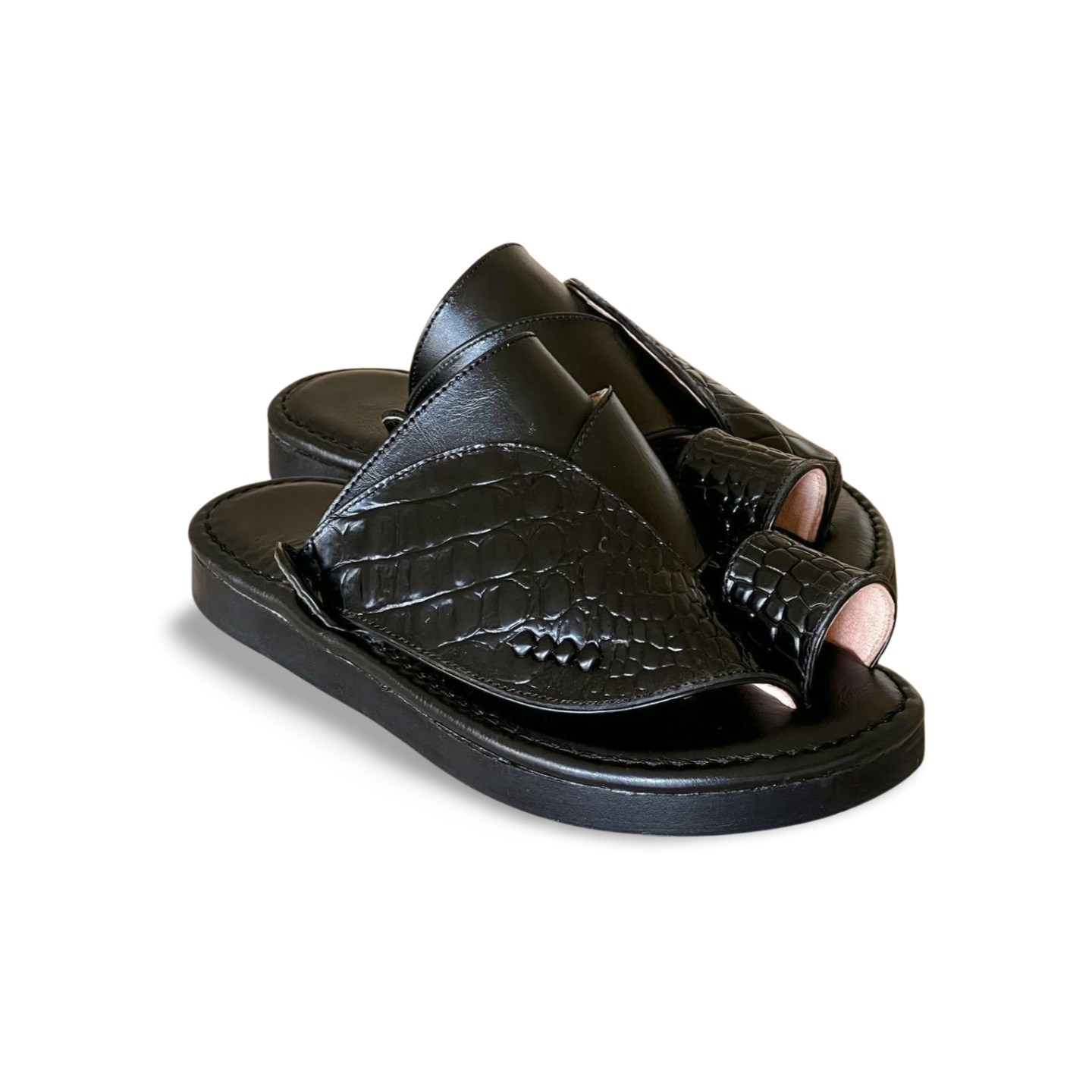 Black Crocodile Leather Saudi Style Shoes - MEN