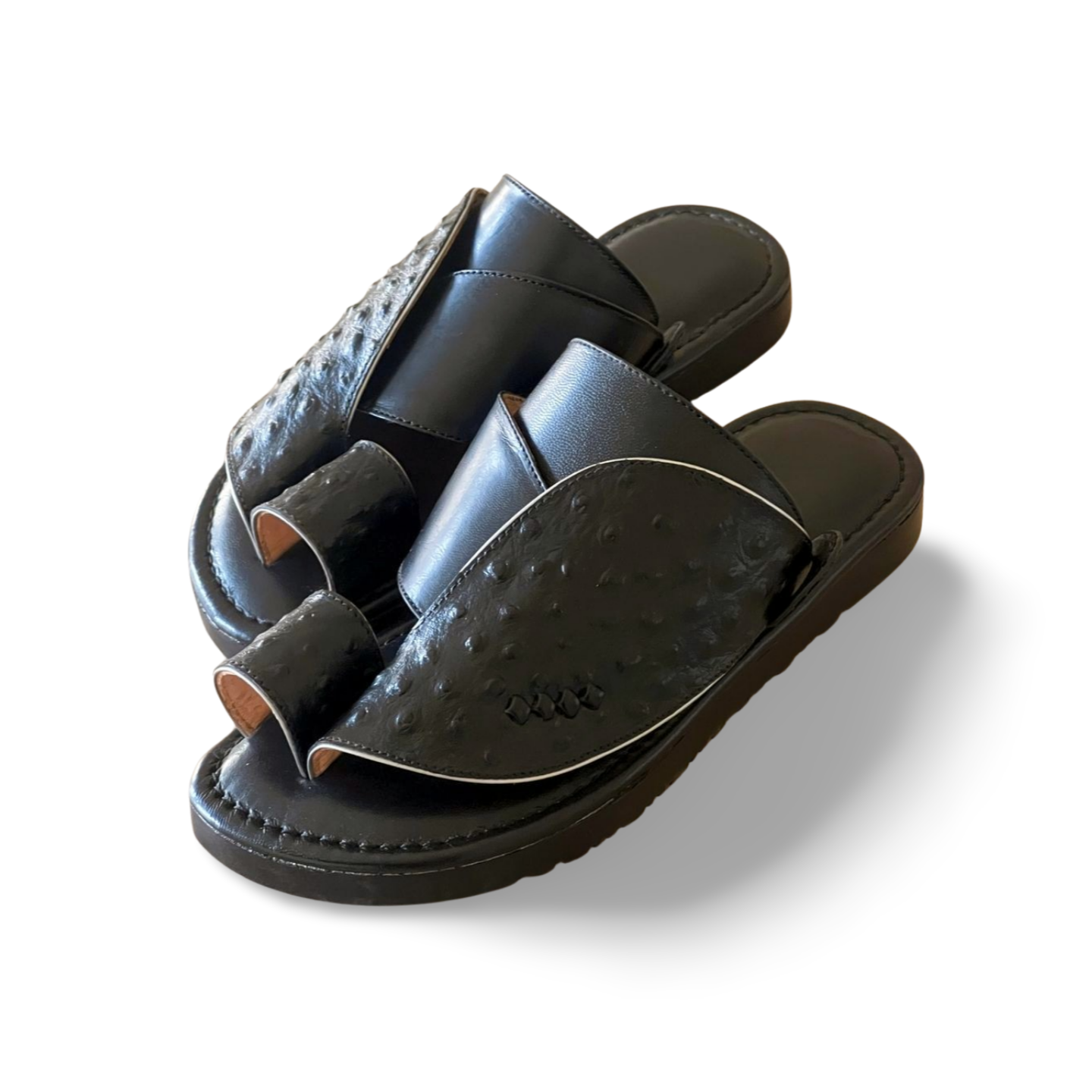 Black Ostrich Saudi Style Shoes - MEN