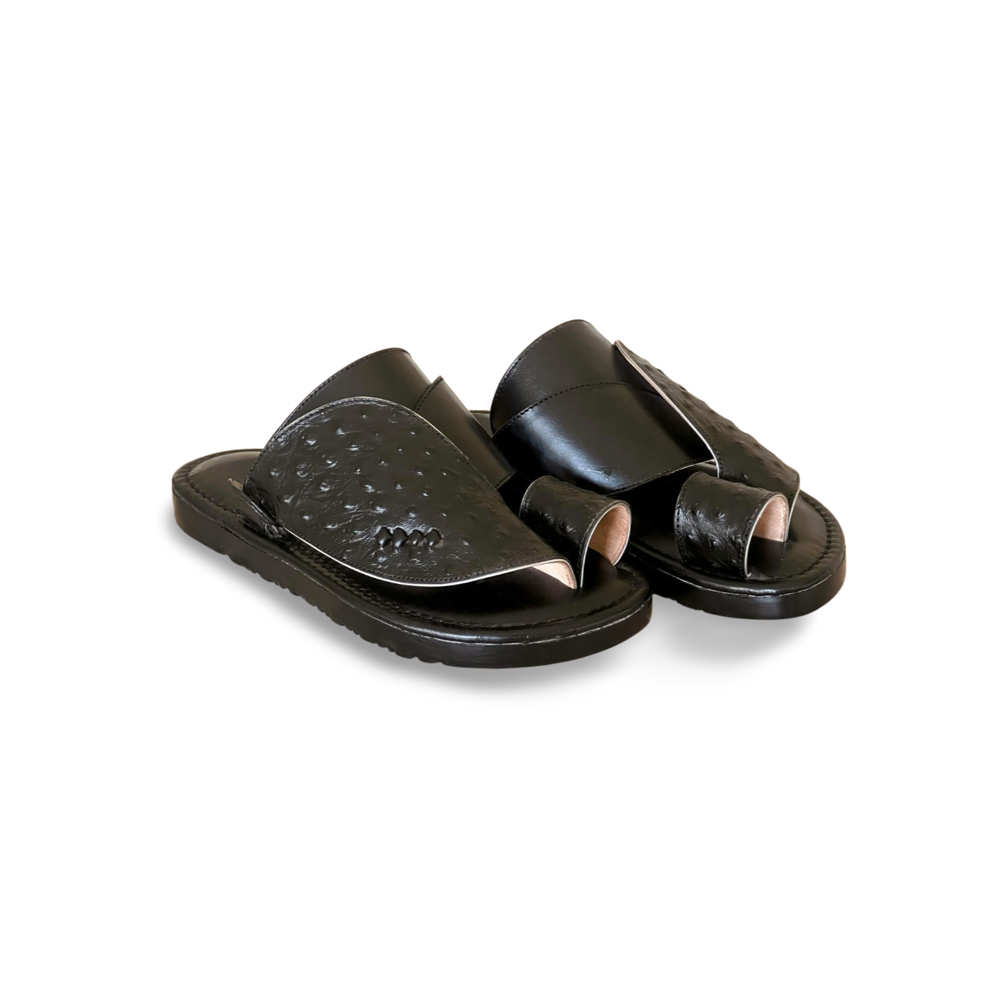 Black Ostrich Saudi Style Shoes - MEN