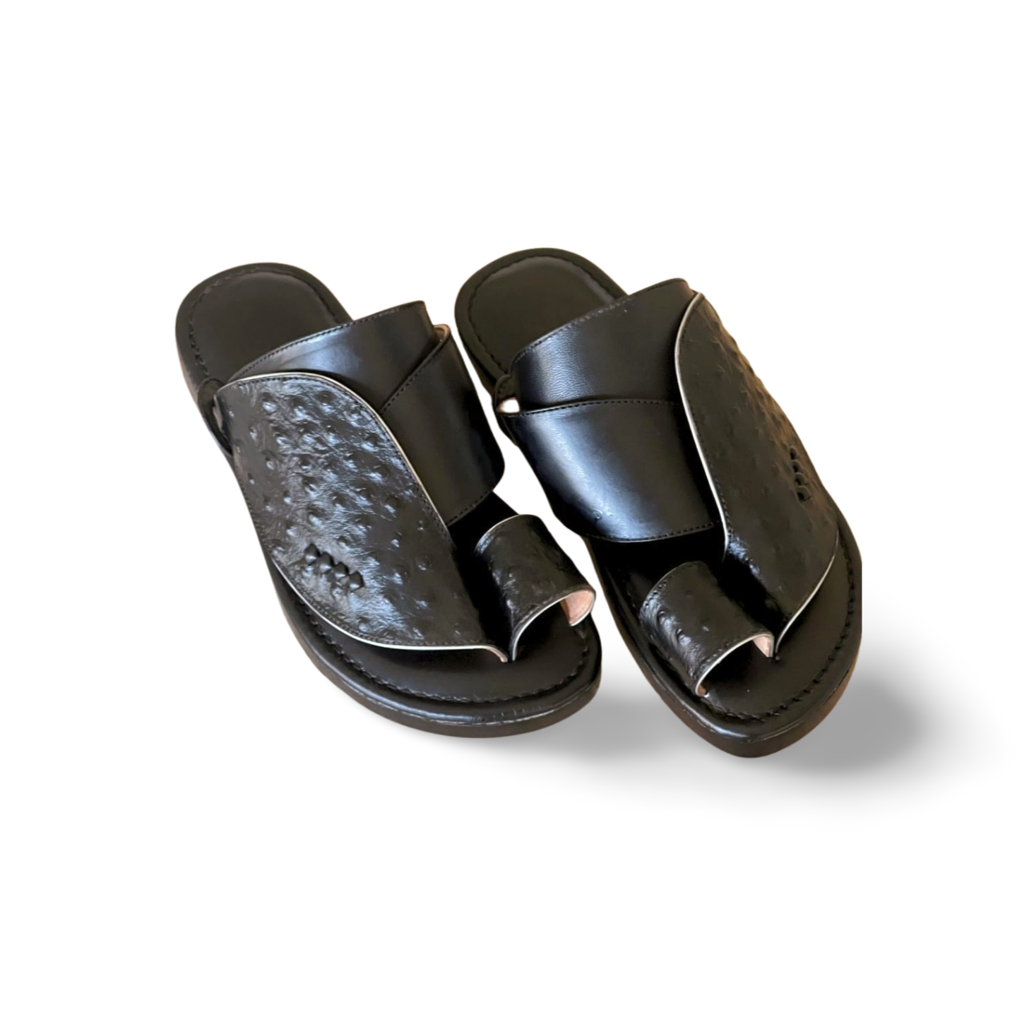 Black Ostrich Saudi Style Shoes - MEN